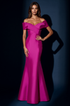 Mikado Long Off Shoulder Formal Criss Cross Bodice Evening Dress