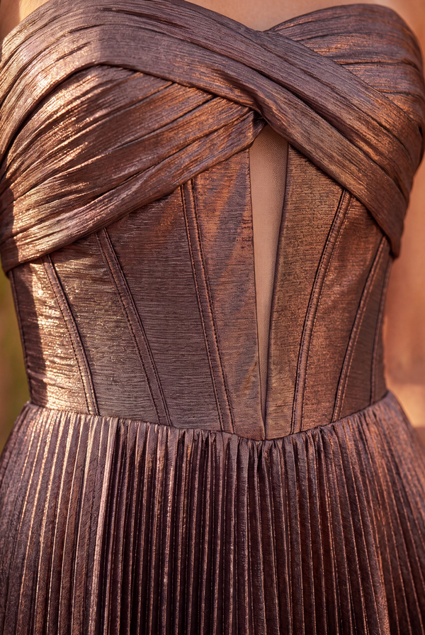 Metallic Mini Dres Sweetheart Twist Corset Bodice Wholesale
