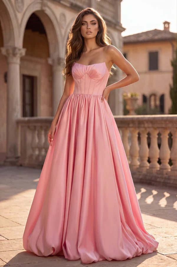 Long Satin Prom Ball Gown with Sweetheart Corset Bodice Wholesale