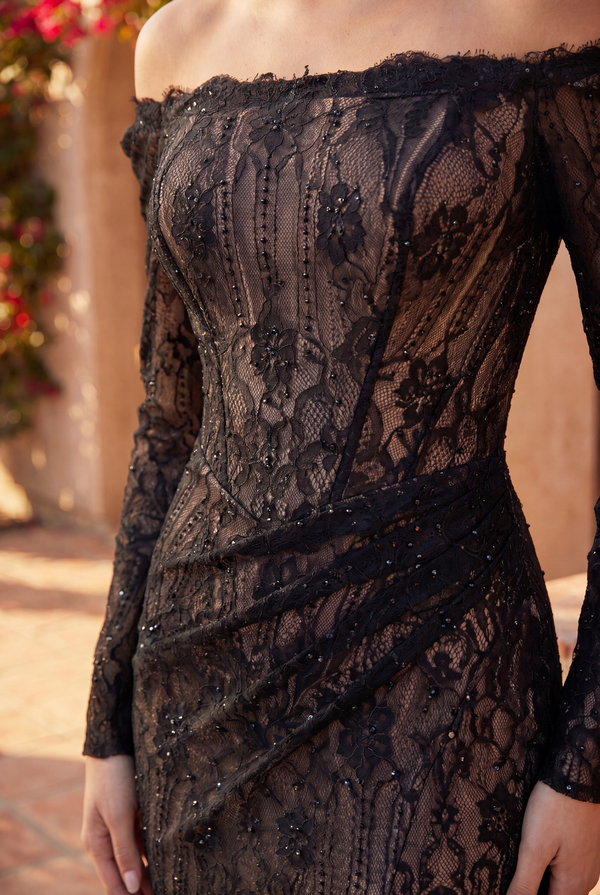 Corset Long sleeve Fitted Lace Evening Formal Dress Wholesale