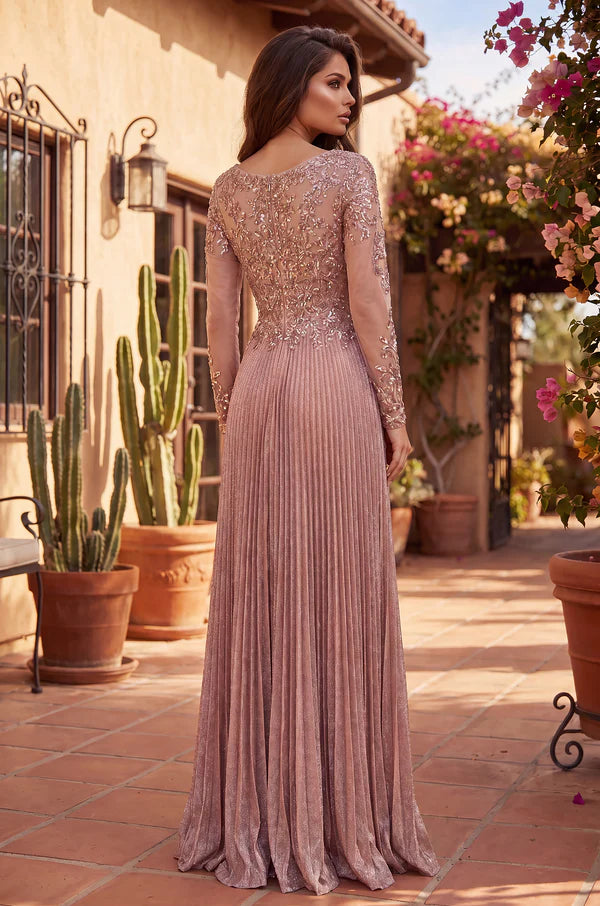 Long Sleeve Formal Pleaded Mother of the Bride Dress Wholesale