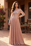 Long Sleeve Formal Pleaded Mother of the Bride Dress Wholesale