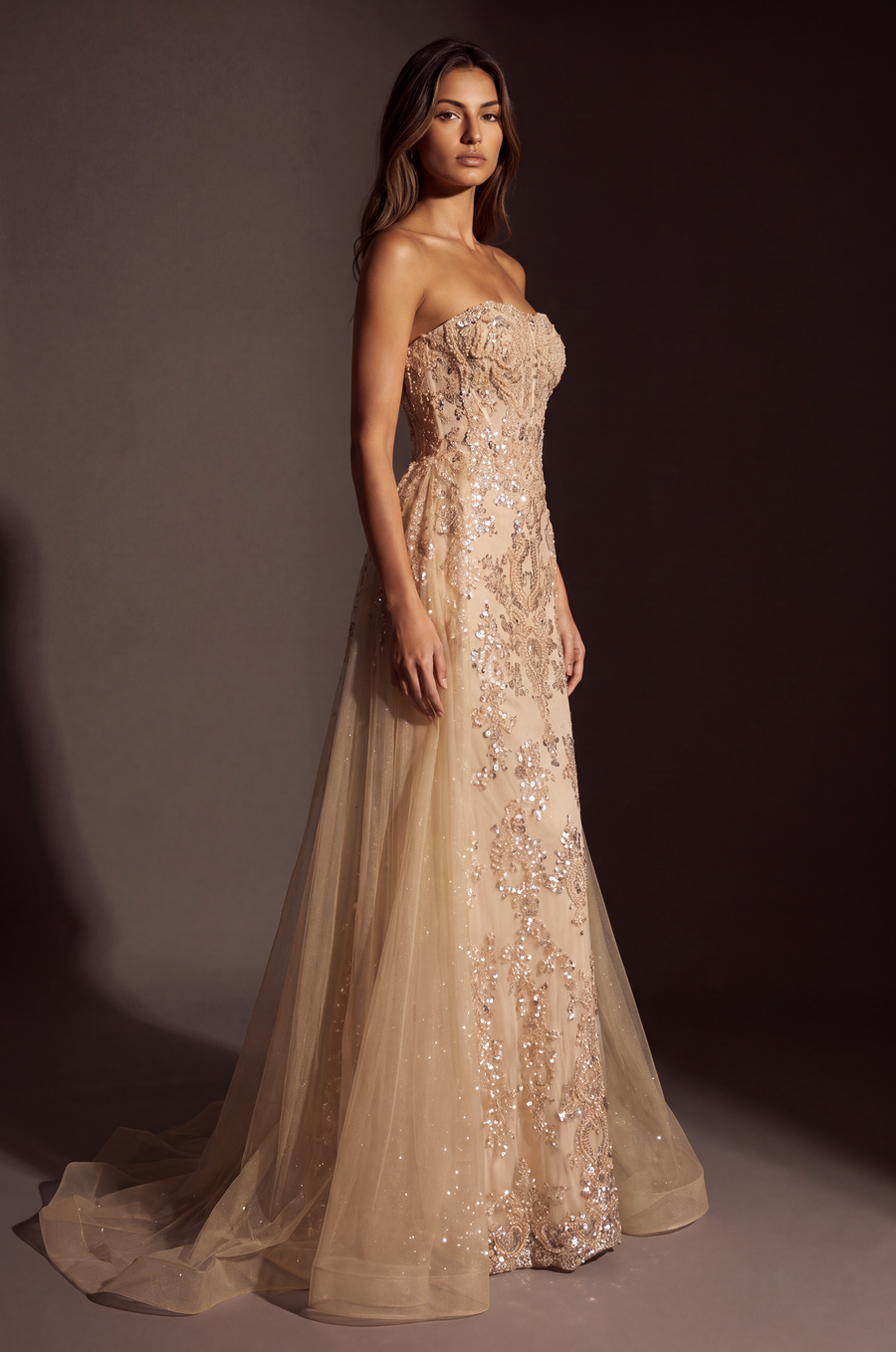 Strapless Curved Neck Floor-Length Sequin Occasion Mermaid The Dress Outlet 1626