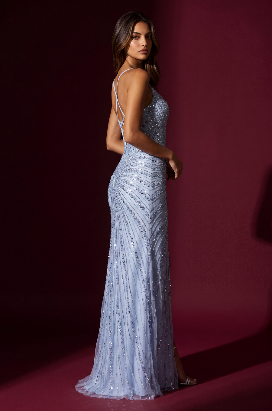 Formal Sequined Fitted Evening Gown Wholesale