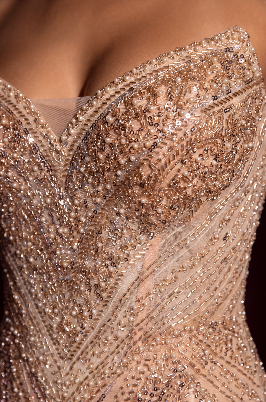 Gold Prom Fully Beaded Corset Formal Dress