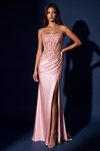 Beaded Sweetheart Corset Long Formal Dress, Blush, front view