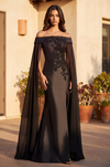 Off Shoulder Satin Long Formal Evening Cape Dress Wholesale