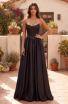 Full Skirt Satin Formal Gown with Drop Waist Corset Top and Pockets Wholesale