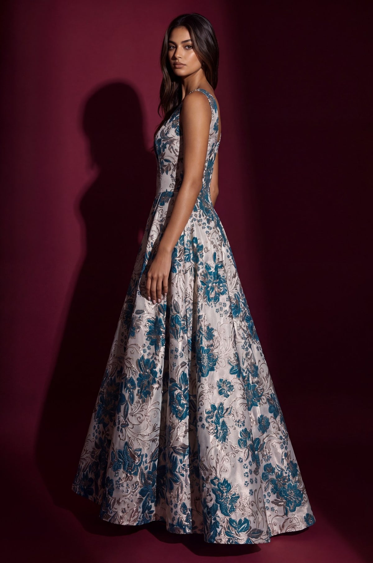 Side view of the full-length A-line skirt