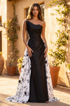 Asymmetric One-Shoulder Floral-Panel Floor-Length Gown Wholesale
