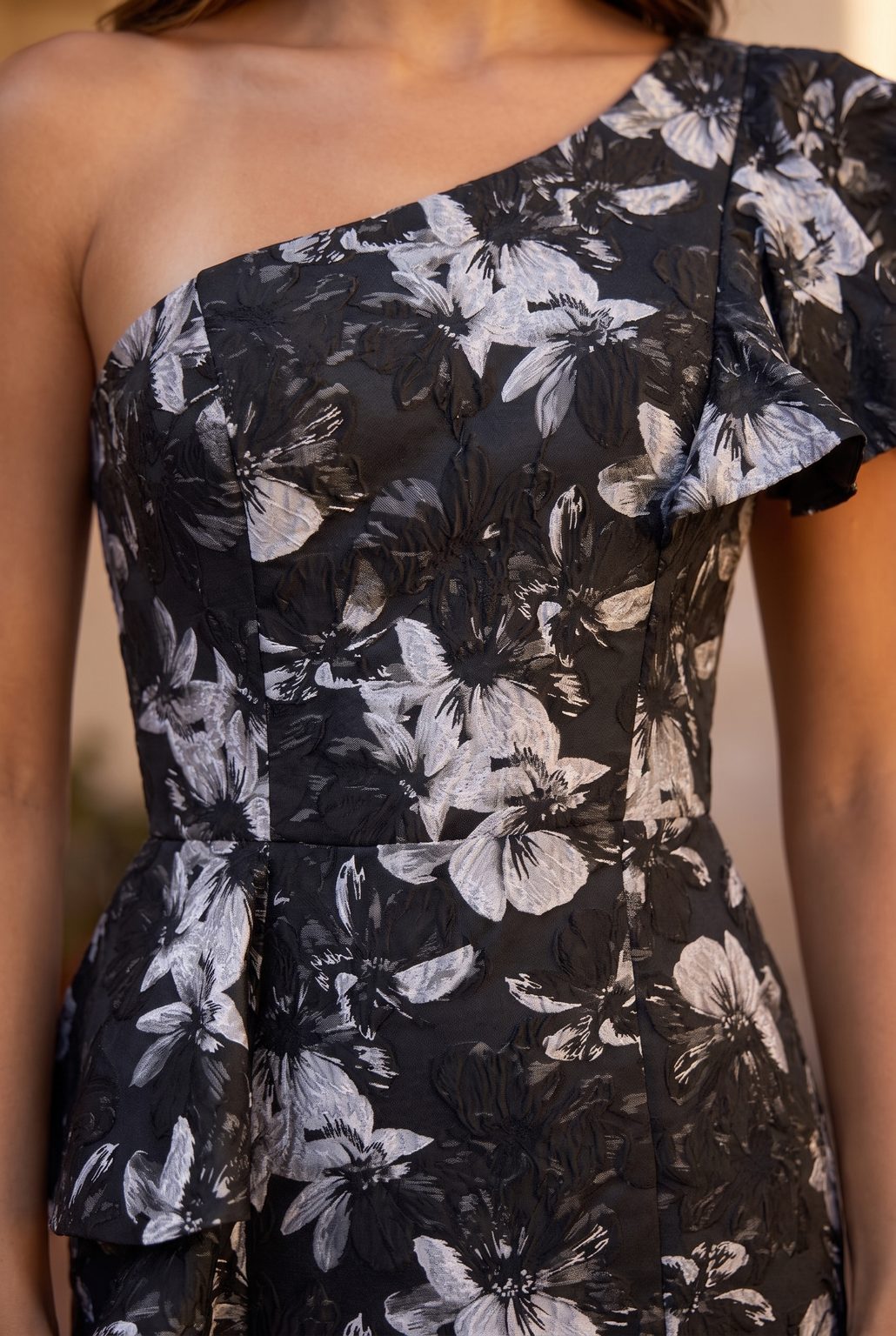 Floral One Shoulder Peplum Gown Wholesale
