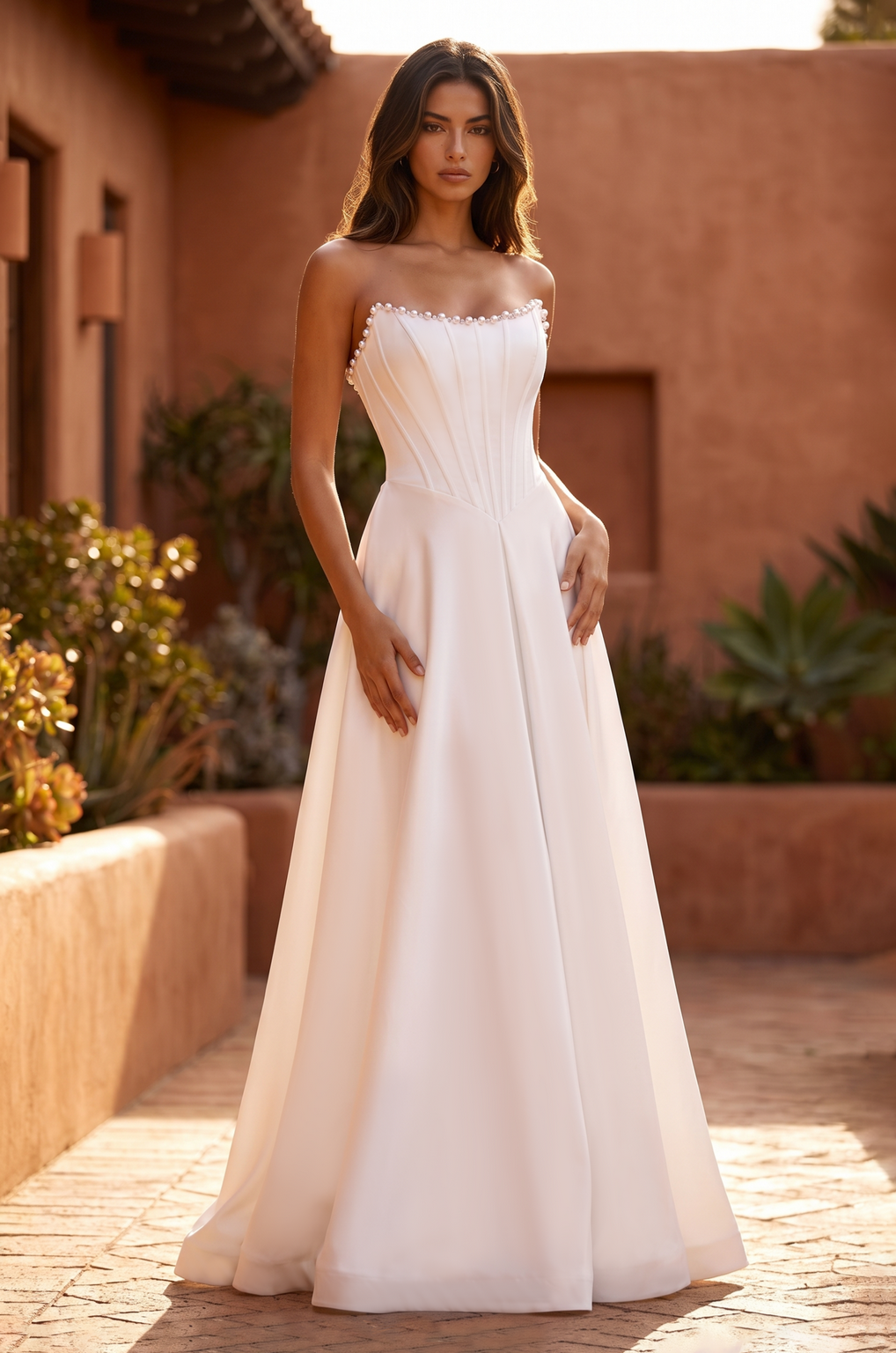 Strapless Pearl-Trim Floor-Length Wedding Gown Wholesale
