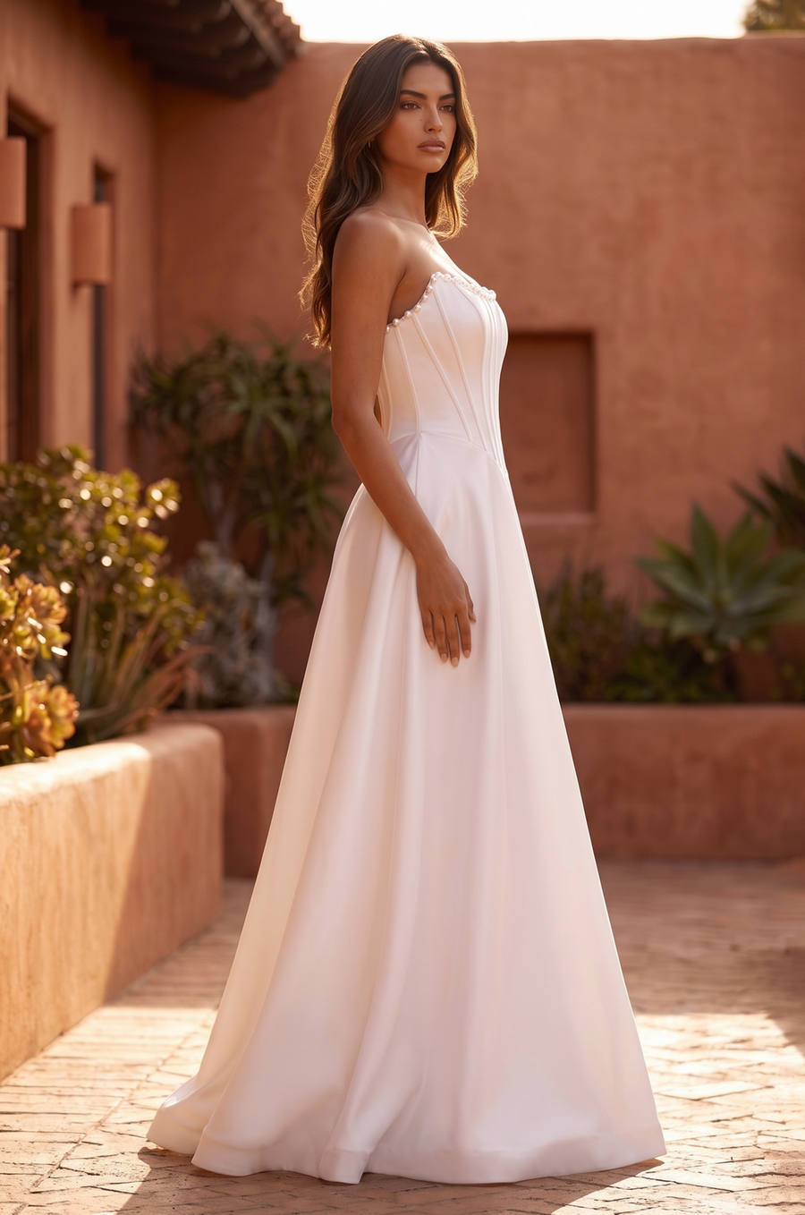 Strapless Pearl-Trim Floor-Length Wedding Gown Wholesale