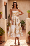 Strapless Floral Brocade Midi Dress Wholesale