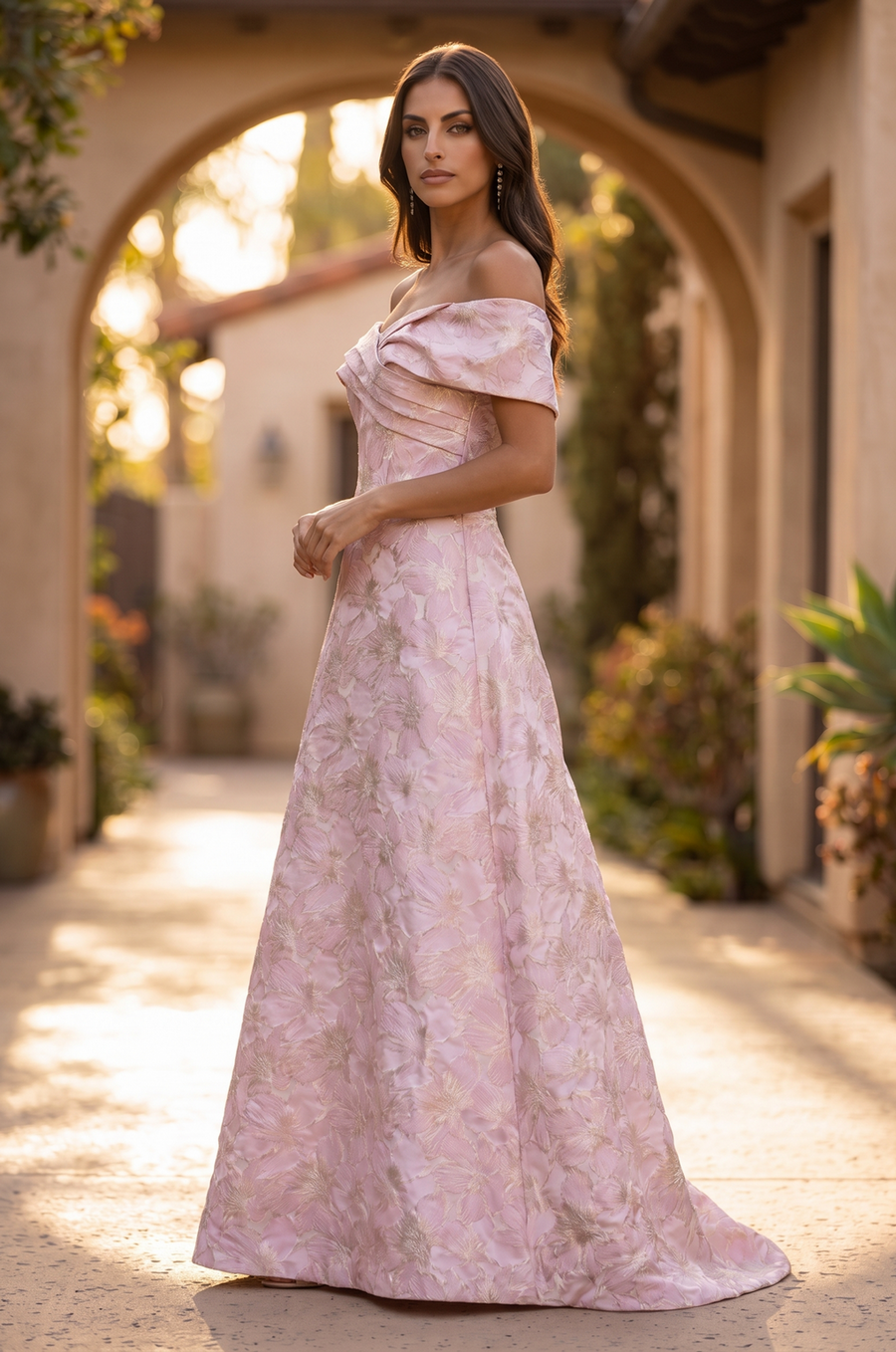 Long Formal Dress Pleated Jacquard Ball Gown Wholesale