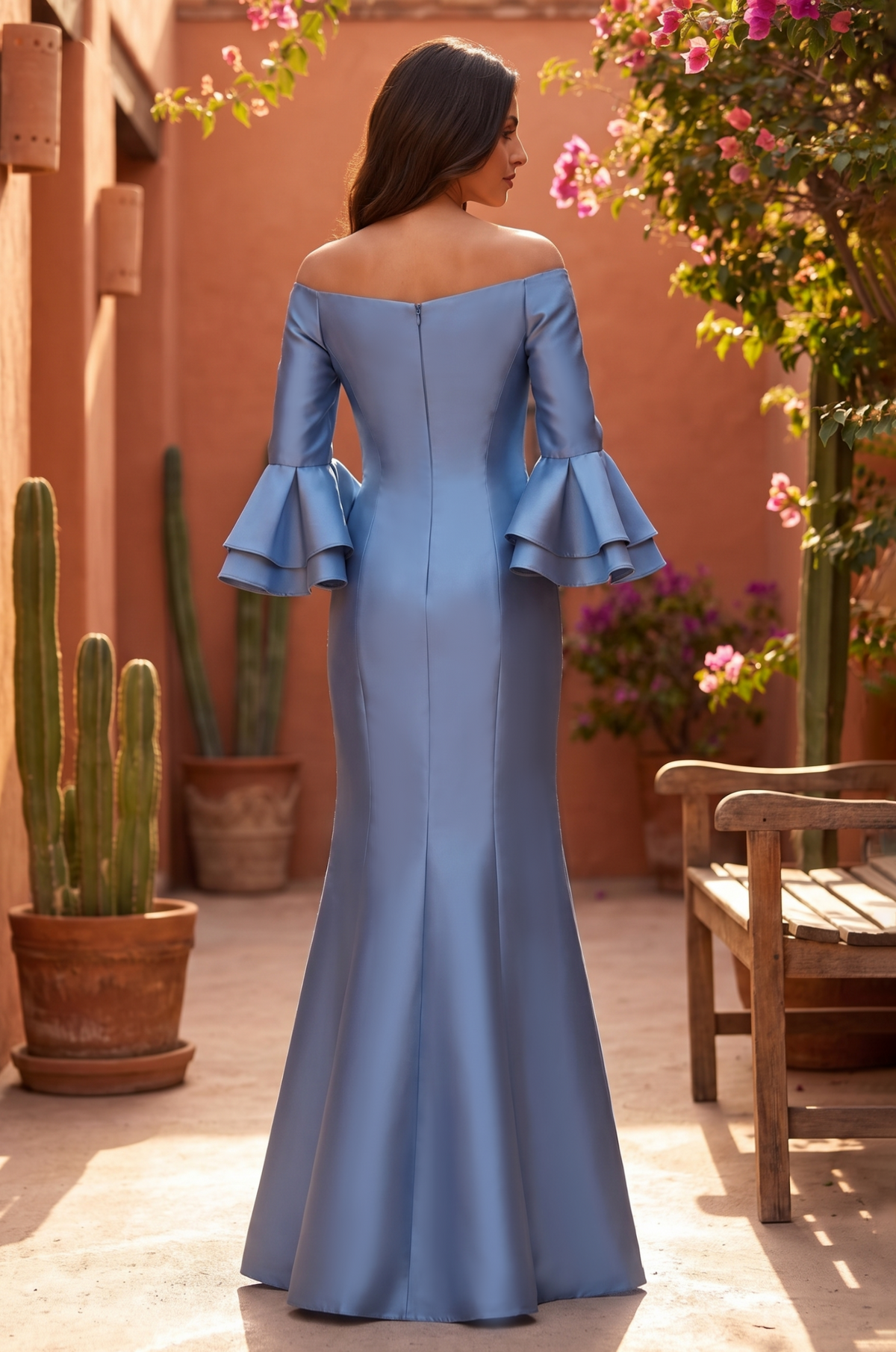 Formal Dress Bell Sleeve Satin Evening Gown Wholesale