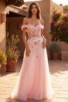 Off Shoulder Floral Applique A-Line Gown Wholesale