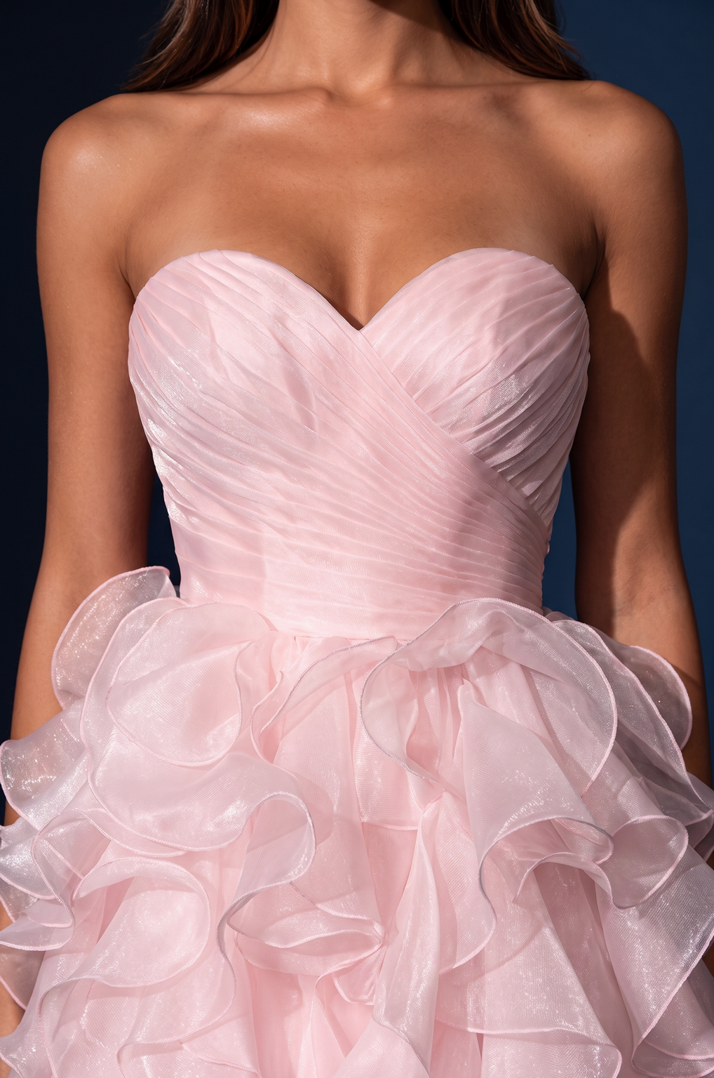 Prom Strapless Sweetheart Ruffled Organza Ball Gown Wholesale