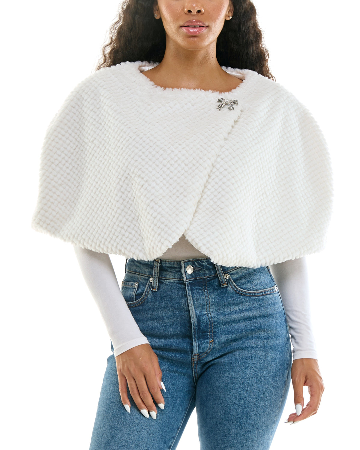 Nina Leonard L4418AF Ivory faux-fur caplet, front view