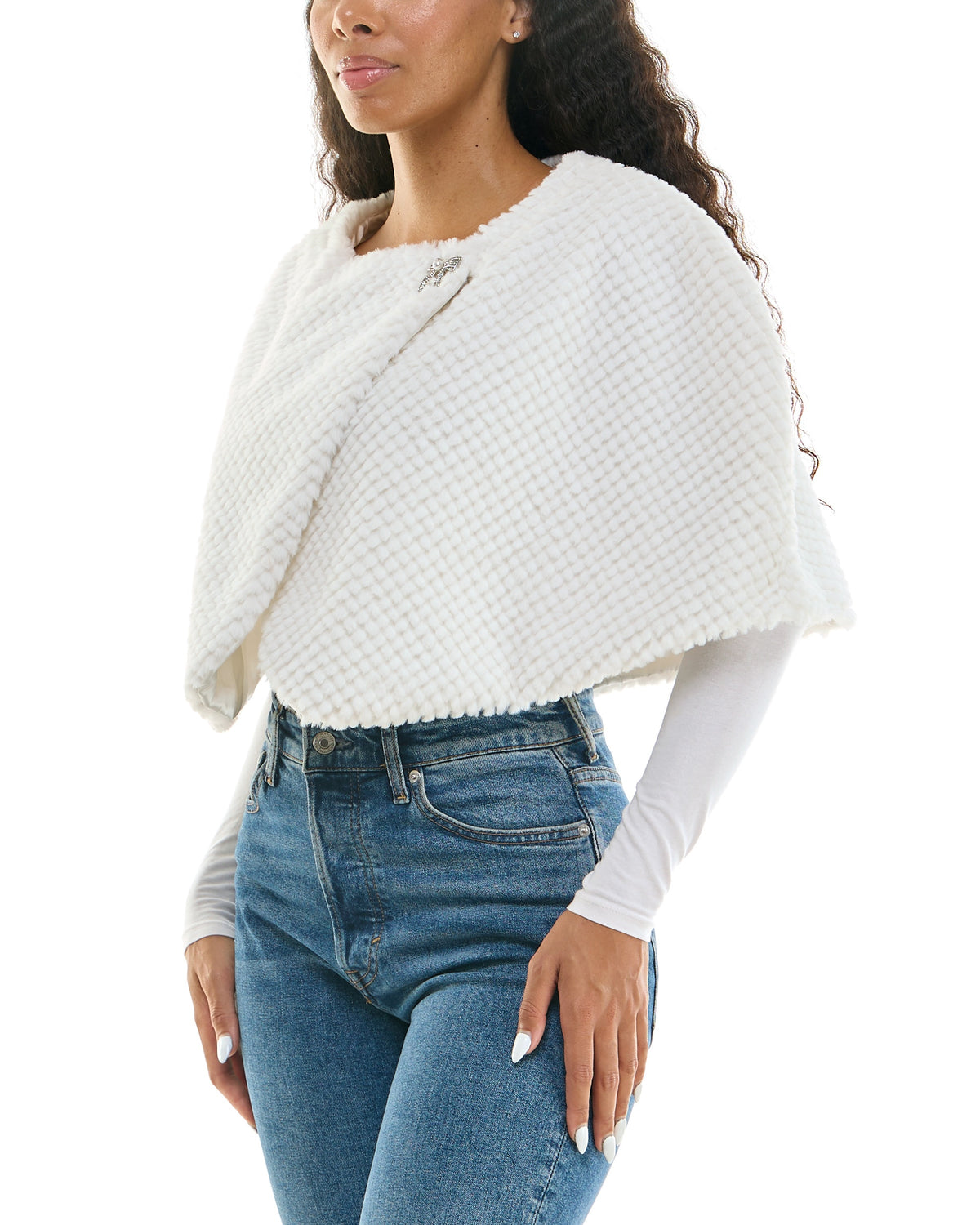 Nina Leonard L4418AF Ivory faux-fur caplet, side view