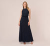 Halter Long Beaded Gown by Adrianna Papell 191914100 in Navy