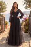 V Neck Long Sleeve Formal Evening Dress Wholesale