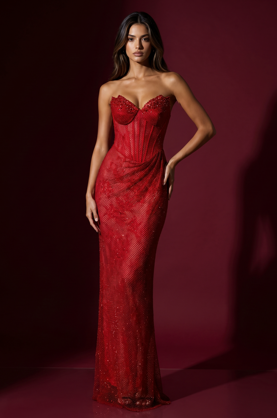 Black Beadd Corset Long Evening Gown Formal Dress Wholesale