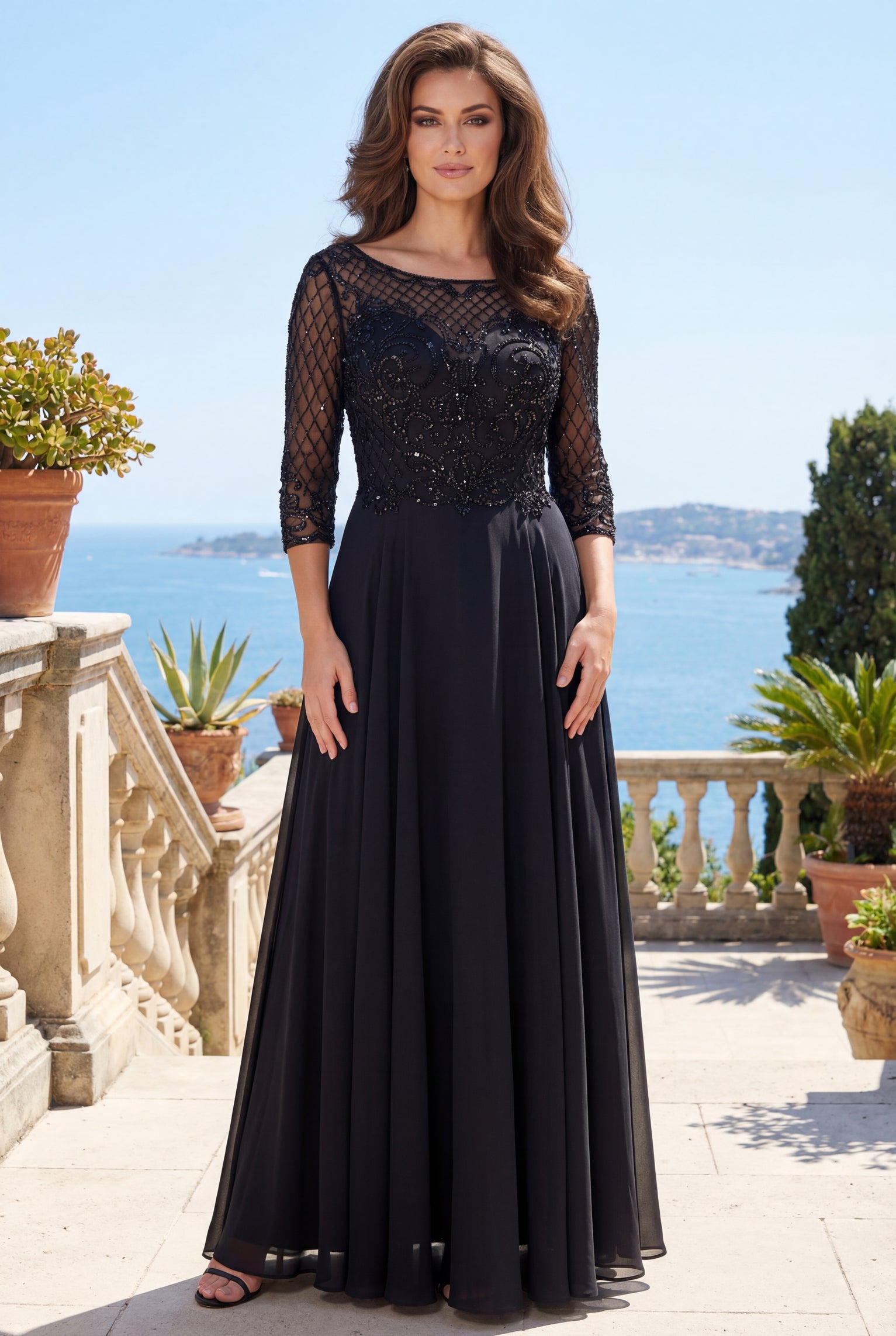 Long Sleeve Hand Beaded Mother of The Bride Dress Wholesale