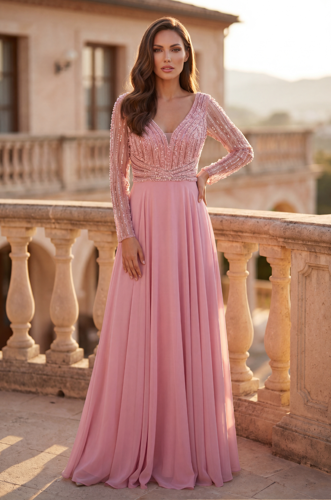 Long Sleeve Beaded Mother of the Bride Dress Wholesale