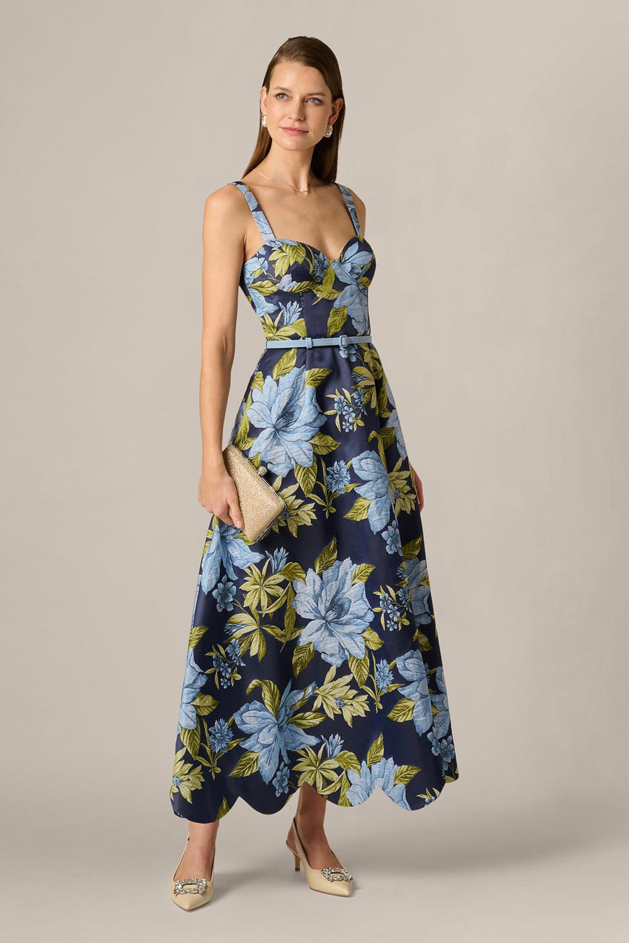 Floral Jacquard Sweetheart Scalloped Ankle Dress Aidan Mattox 209996 Wholesale