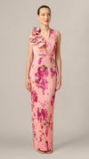 Floral Flounce Shoulder Pleated Gown Aidan Mattox 210029 Wholesale