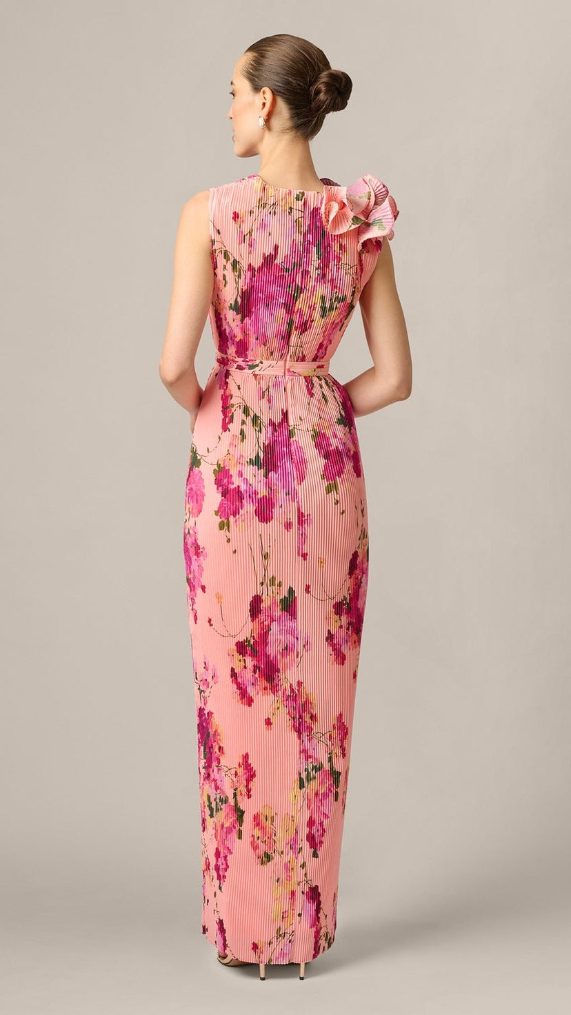 Floral Flounce Shoulder Pleated Gown Aidan Mattox 210029 Wholesale