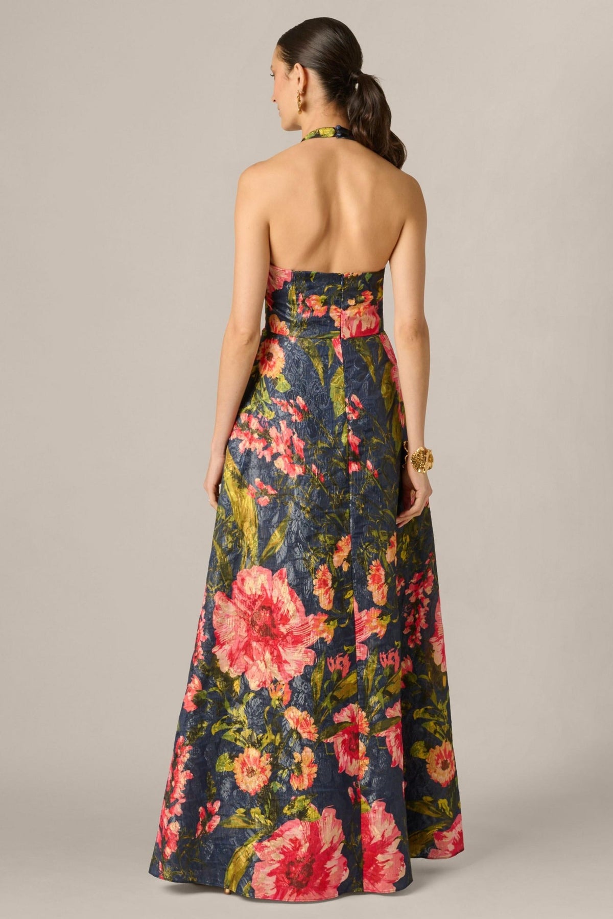 Floral Jacquard Plunge Neck Halter Ballgown Aidan Mattox 210039 Wholesale