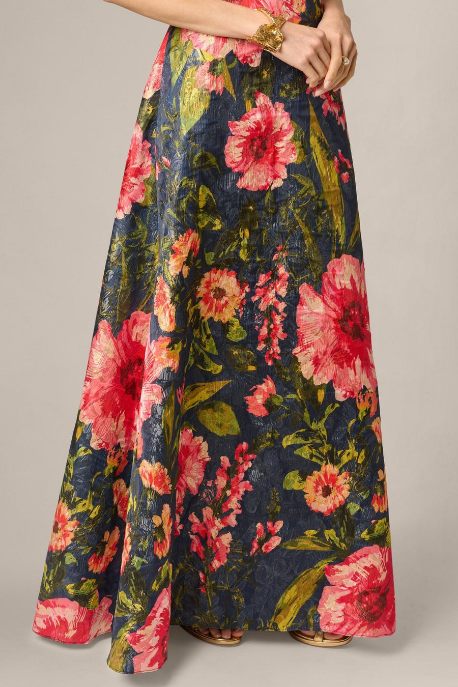 Floral Jacquard Plunge Neck Halter Ballgown Aidan Mattox 210039 Wholesale