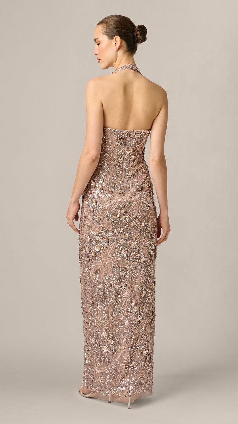 3D Floral Sequin Beaded Halter Gown Aidan Mattox 210055 Wholesale