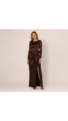 Long Sleeve Satin Bow Gown Adrianna Papell 212586 Wholesale