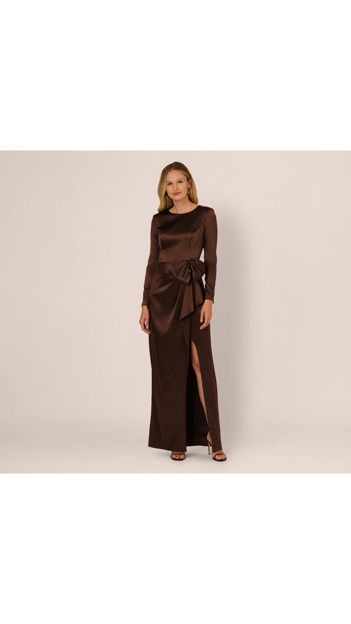 Long Sleeve Satin Bow Gown Adrianna Papell 212586 Wholesale