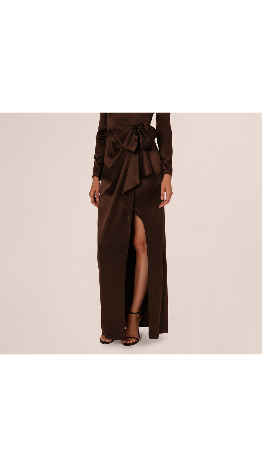 Long Sleeve Satin Bow Gown Adrianna Papell 212586 Wholesale
