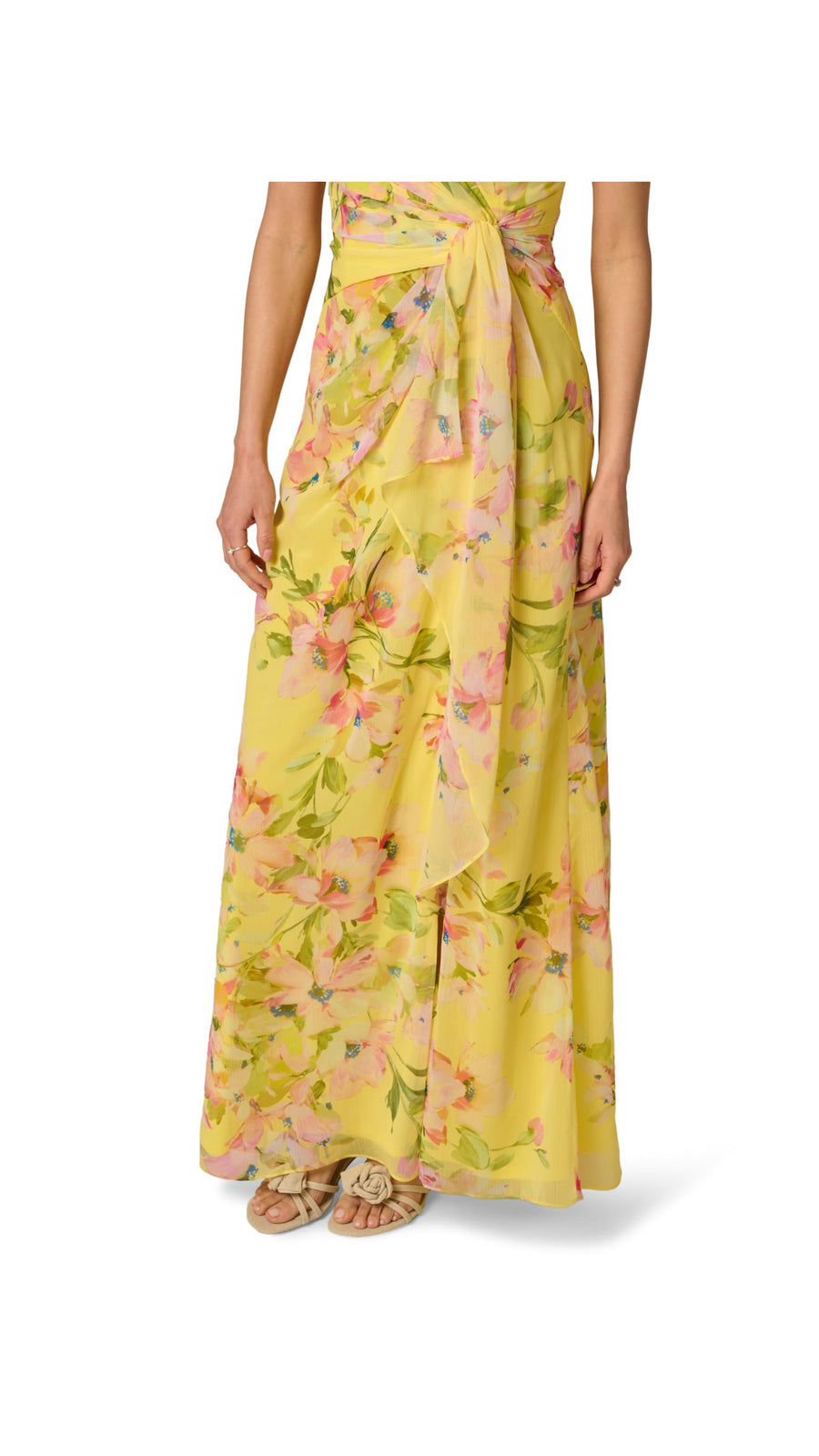 Floral Chiffon Draped Surplice Gown Adrianna Papell 213041 Wholesale