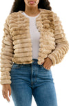 Nina Leonard faux-fur long-sleeve bolero in Tan Multi, front view