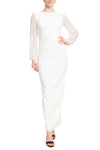 Formal Dresses Pleated Long Sleeve Formal Evening Dress Wholesale Ivory