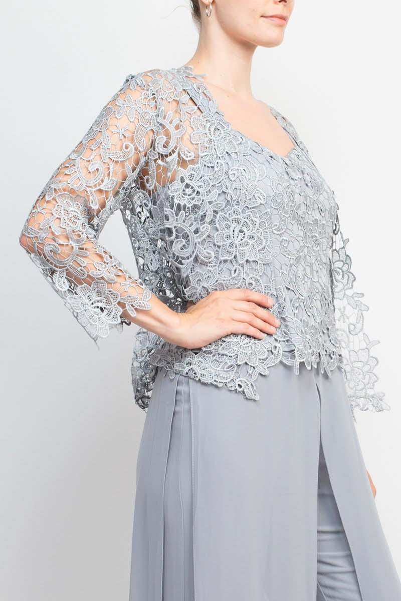 Pant Suit Long Formal Lace Mother of the Bride Pantsuit SILVER