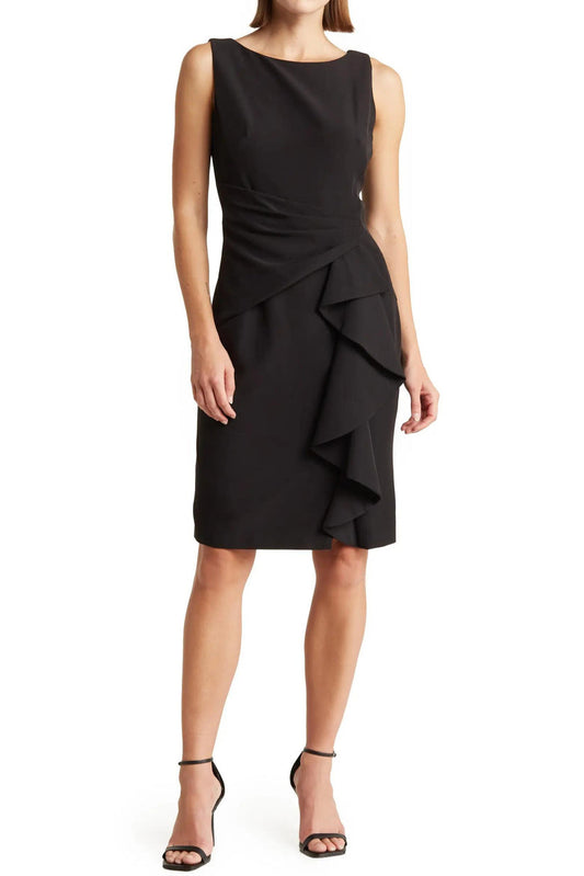 Cocktail Dresses Short Fitted Ruffled Cocktail Dress Black