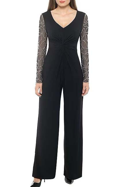 Jumpsuit Beaded Long Sleeve Formal Jumpsuit Wholesale Black