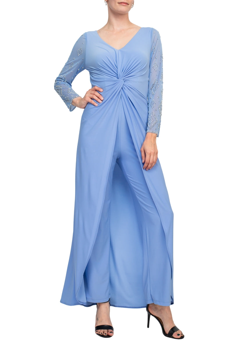 Jumpsuit Long Sleeve Formal Beaded Jumpsuit Wholesale Periwinkle