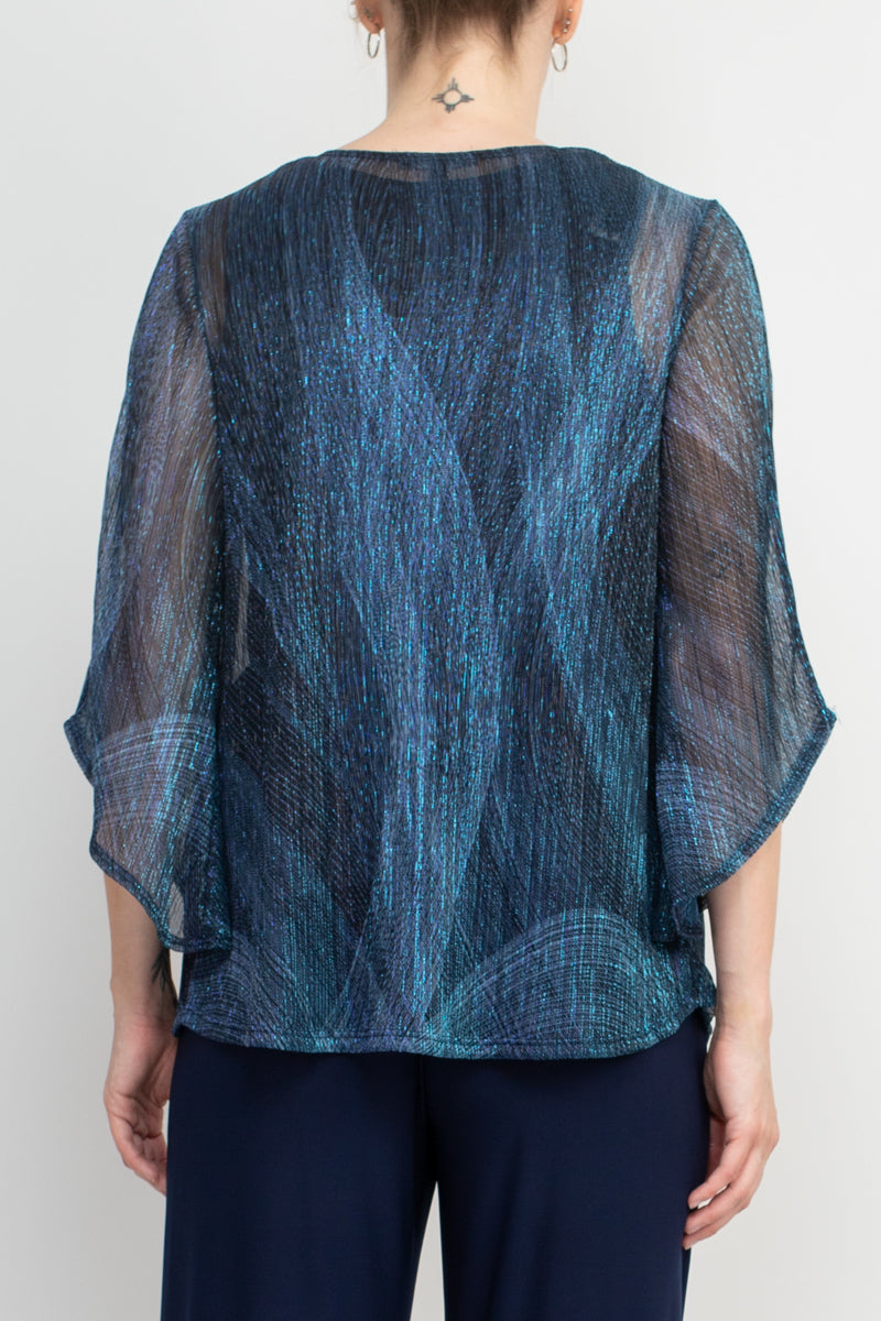 Pant Suit Long Formal Metallic Jacket Pant Suit NAVY MULTI