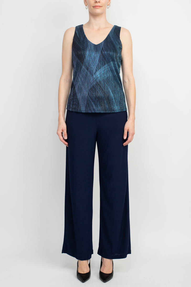 Pant Suit Long Formal Metallic Jacket Pant Suit NAVY MULTI