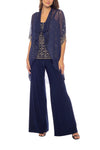 Pant Suit Long Sequin Formal Jacket Pant Suit NAVY