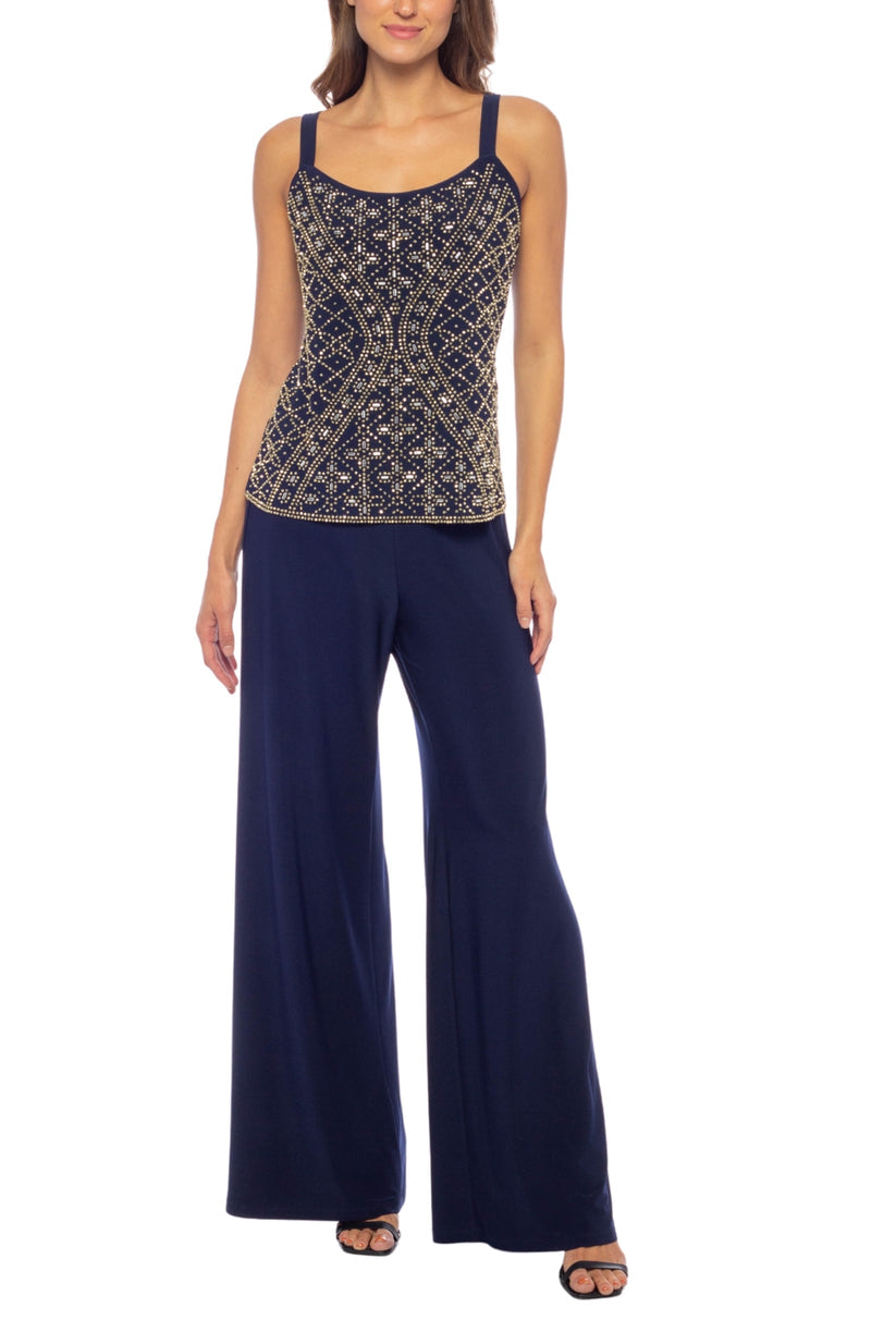 Pant Suit Long Sequin Formal Jacket Pant Suit NAVY