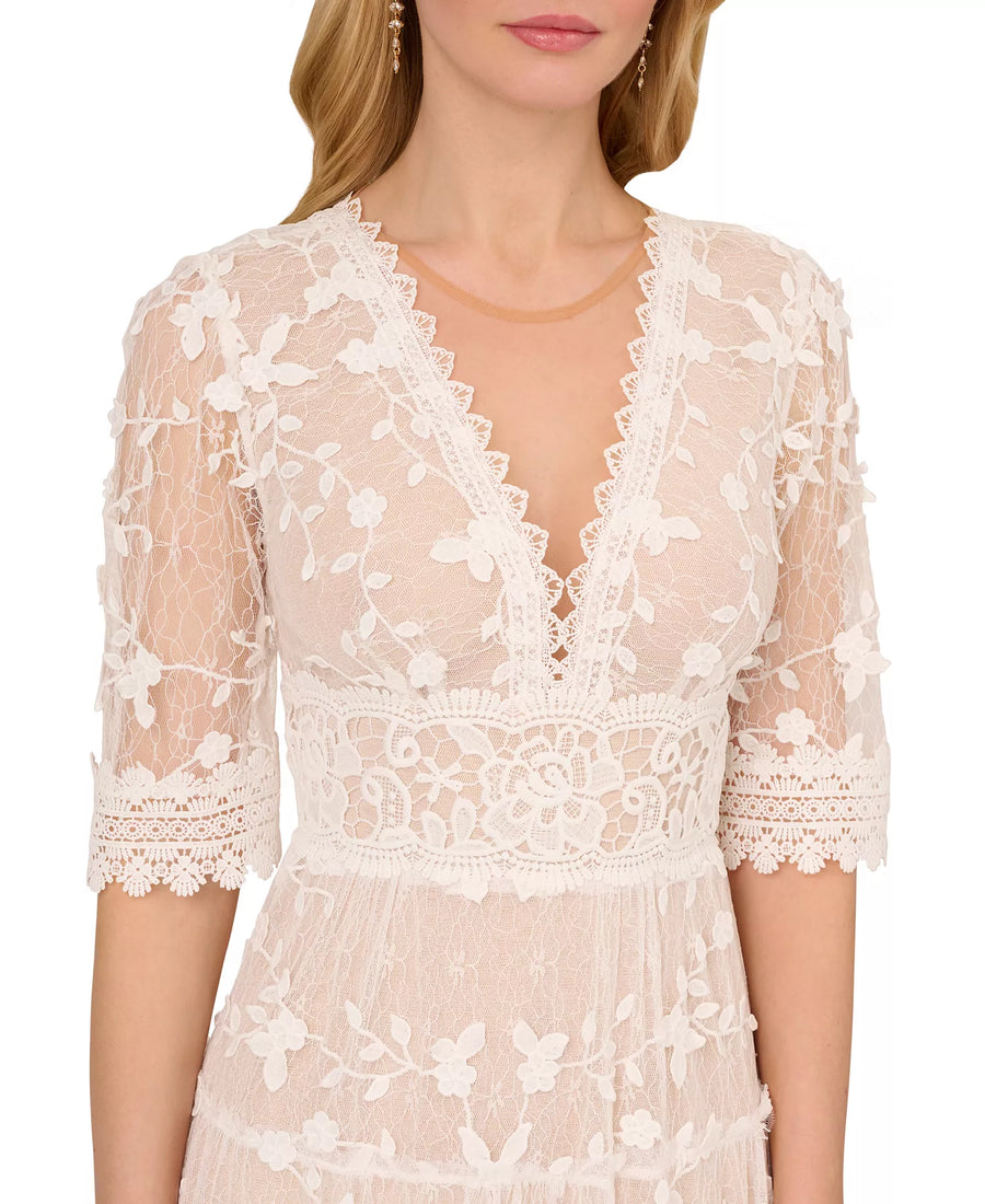 Adrianna Papell AP1D105244 Short V Neck Lace Cocktail Dress